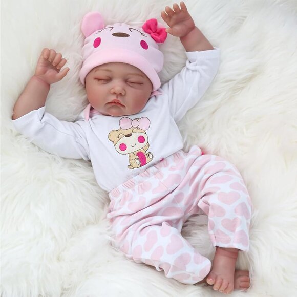 🆕 22 Inches cloth body Baby Doll With Vinyl Limbs Sleeping Baby Girl Doll - Picture 7 of 15